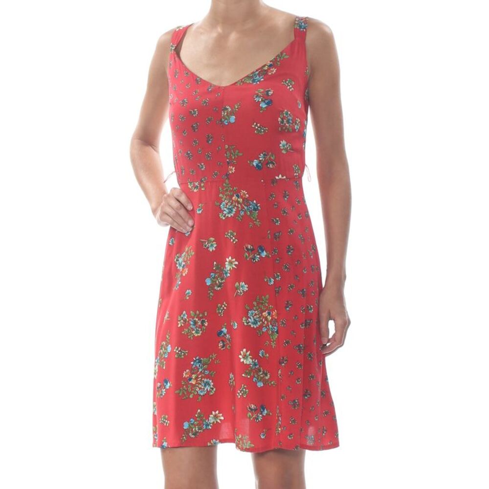 NWT BEBOP Womens Red V Back Floral Printed Sleeveless Scoop Neck Dress XS